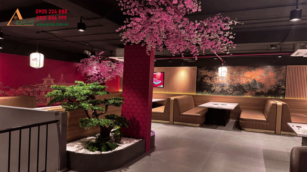 Thi công nhà hàng Trung Hoa Lẩu Bò Tươi 100 Độ C tại Celadon Tân Phú