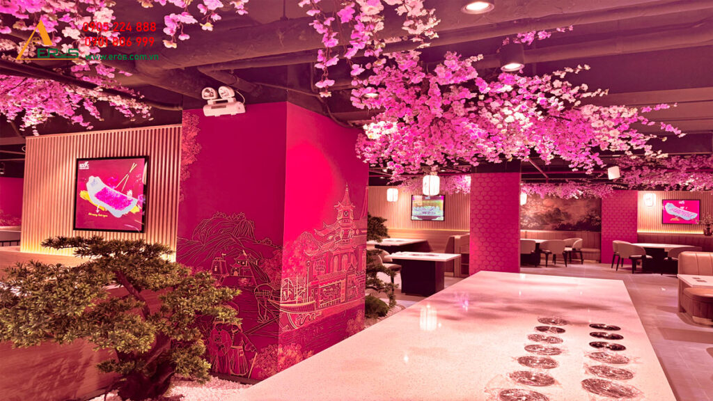 Thi công nhà hàng Trung Hoa Lẩu Bò Tươi 100 Độ C tại Celadon Tân Phú