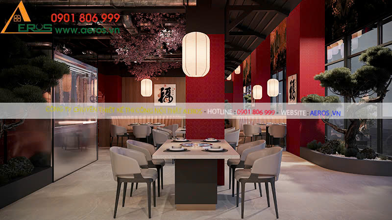 Thiết kế nhà hàng Trung Hoa Lẩu Bò Tươi 100 Độ C tại Celadon Tân Phú