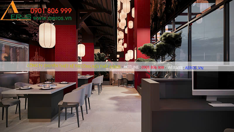 Thiết kế nhà hàng Trung Hoa Lẩu Bò Tươi 100 Độ C tại Celadon Tân Phú