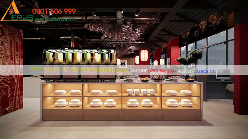 Thiết kế nhà hàng Trung Hoa Lẩu Bò Tươi 100 Độ C tại Celadon Tân Phú