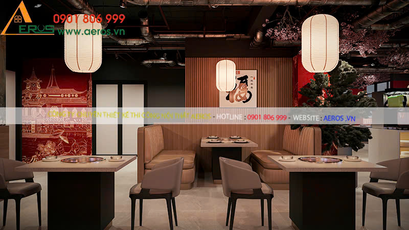 Thiết kế nhà hàng Trung Hoa Lẩu Bò Tươi 100 Độ C tại Celadon Tân Phú
