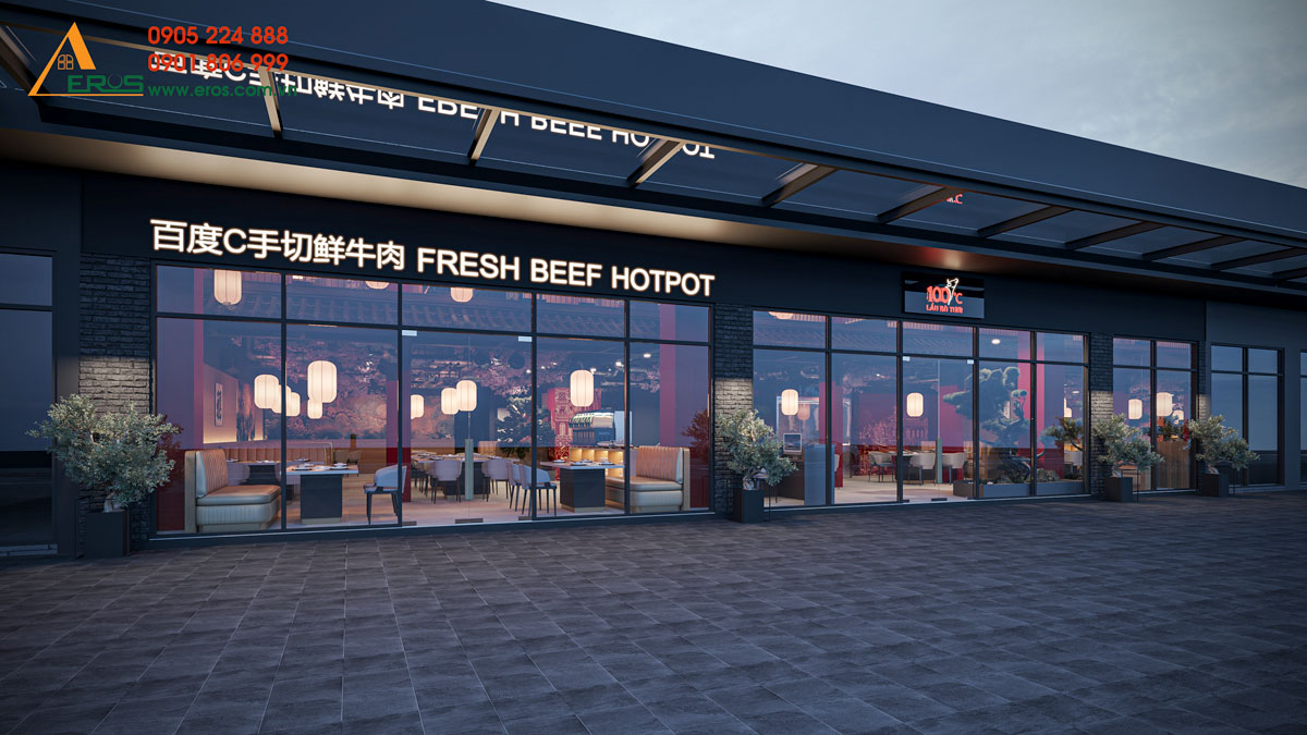 Thiết kế nhà hàng Trung Hoa Lẩu Bò Tươi 100 Độ C