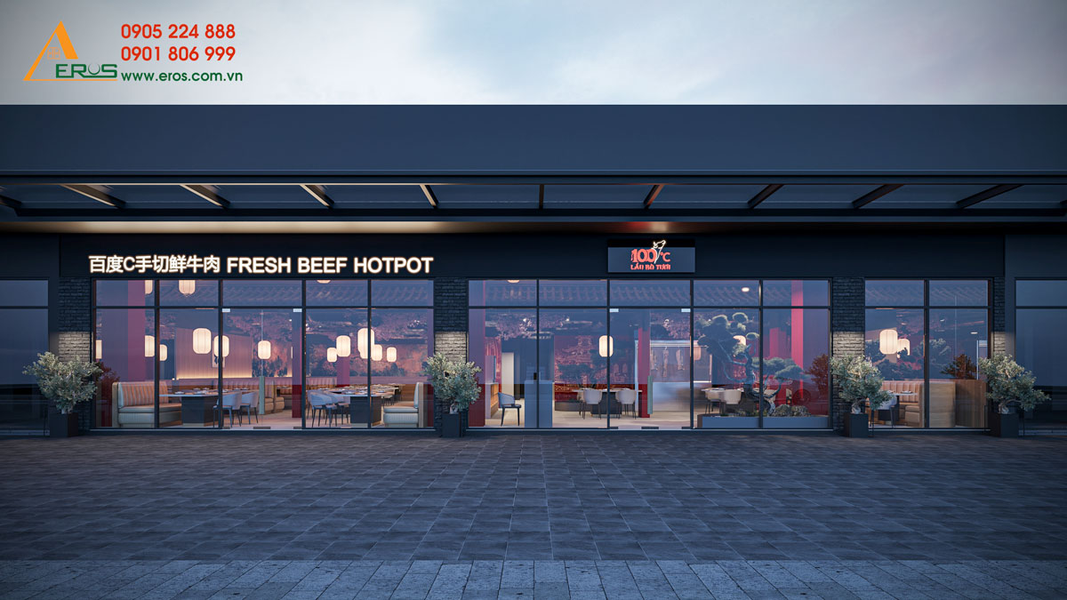 Thiết kế nhà hàng Trung Hoa Lẩu Bò Tươi 100 Độ C