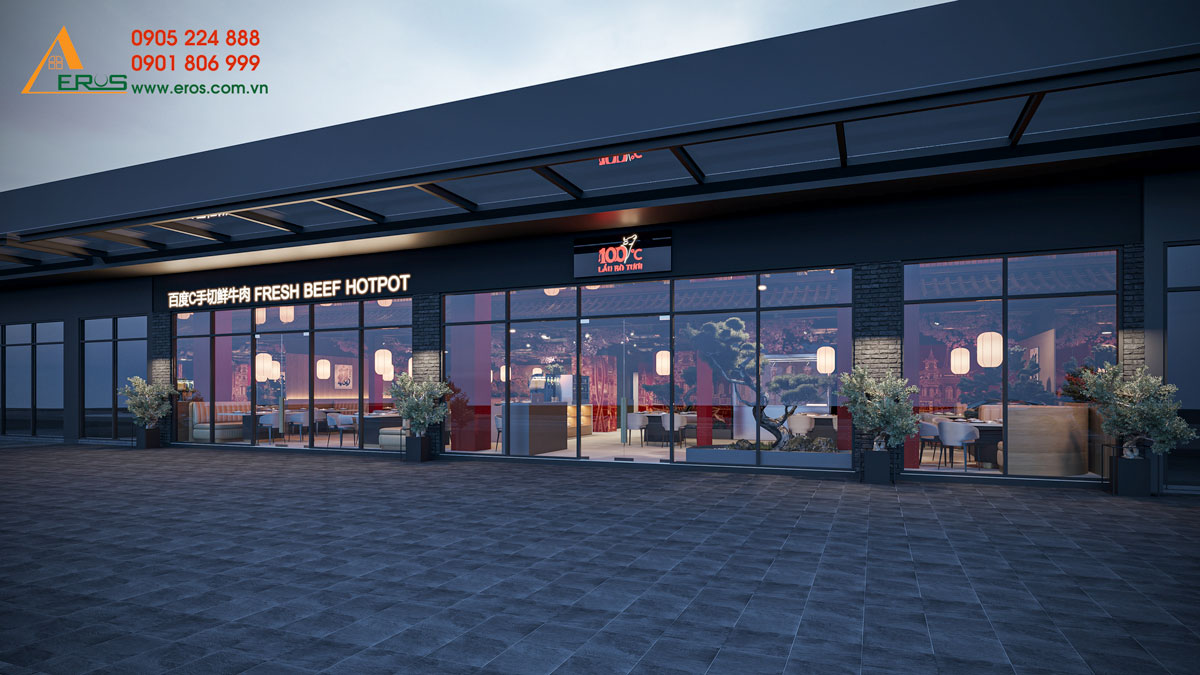 Thiết kế nhà hàng Trung Hoa Lẩu Bò Tươi 100 Độ C