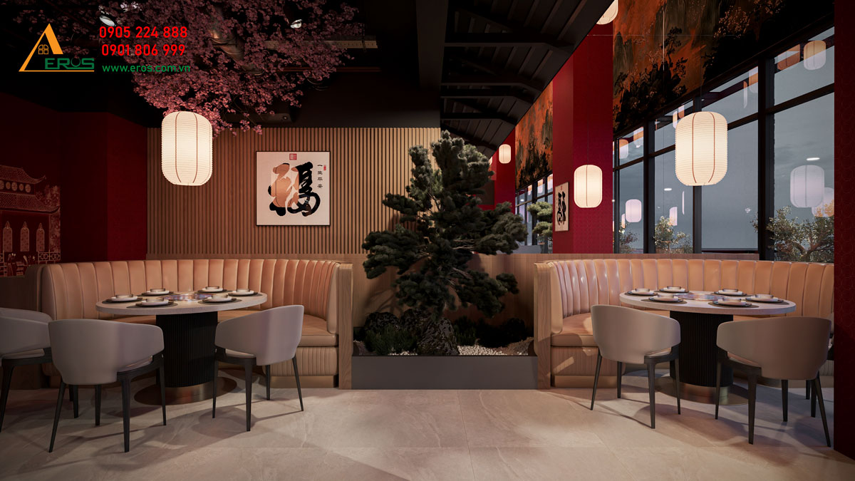 Thiết kế nhà hàng Trung Hoa Lẩu Bò Tươi 100 Độ C