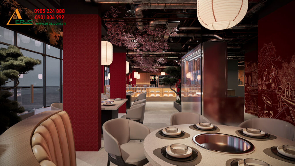Thiết kế nhà hàng Trung Hoa Lẩu Bò Tươi 100 Độ C tại Celadon Tân Phú