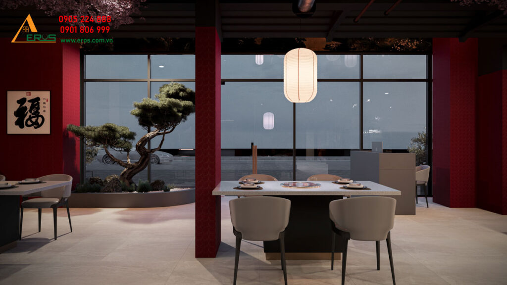 Thiết kế nhà hàng Trung Hoa Lẩu Bò Tươi 100 Độ C tại Celadon Tân Phú