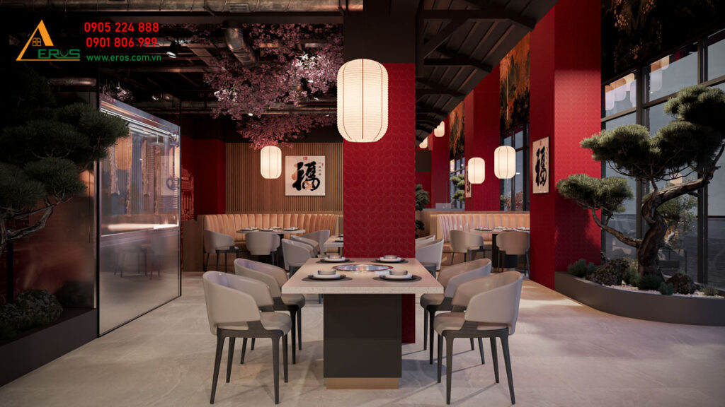 Thiết kế nhà hàng Trung Hoa Lẩu Bò Tươi 100 Độ C tại Celadon Tân Phú