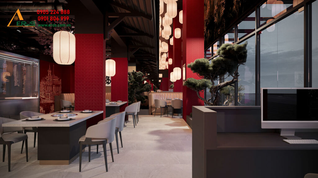 Thiết kế nhà hàng Trung Hoa Lẩu Bò Tươi 100 Độ C tại Celadon Tân Phú